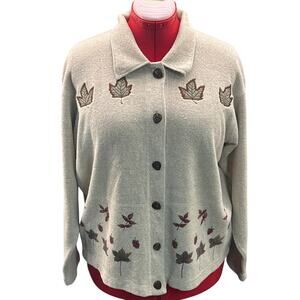 Woolrich Original Outdoor Collared Fall Leaves Button Up Cardigan Women Medium